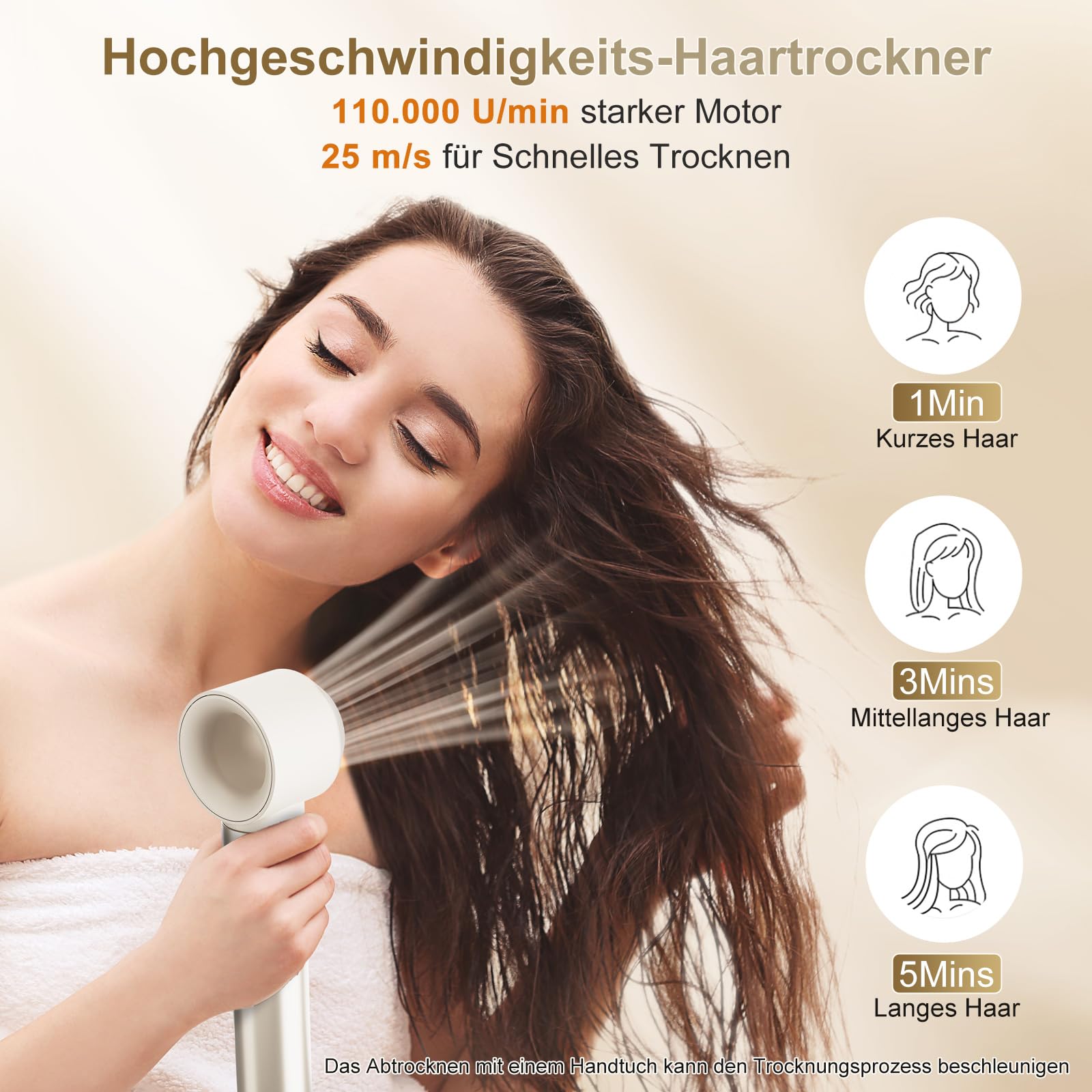 7MAGIC 6 in 1 Airstyler Haarstyler Auto Wrap Lockenstab Ionen Föhn Rundbürste Glätteisen Reisen Champagnergold